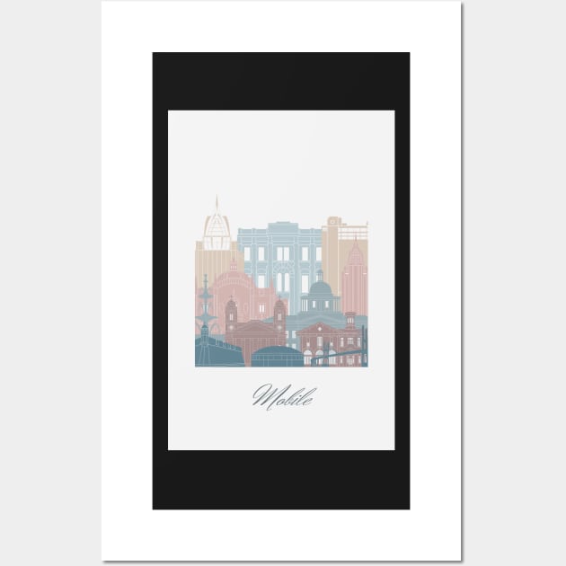 Mobile, AL, United States, map skyline - 03 style Wall Art by GreenGreenDream